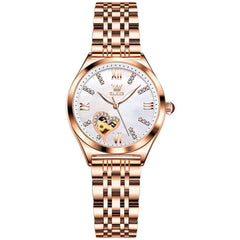 OLEVS 6636 – Women's Leather Skeleton Mechanical Watch