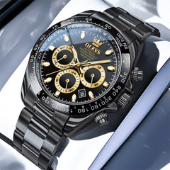 OLEVS 6638 Stainless Steel Chronograph Tachymeter Watch for Men - Gold Blue Watch | Olevs Watch Store