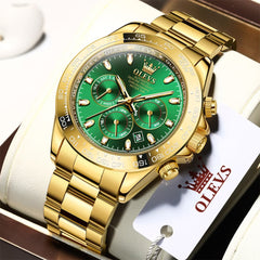 OLEVS 6638 Stainless Steel Chronograph Tachymeter Watch for Men - Gold Blue Watch | Olevs Watch Store