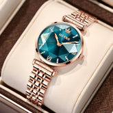 OLEVS 6642 Prism Cut Crystal Watch Rose Gold Stainless Steel Japan Quartz Timepiece for Women - Olevs Watch Store