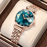 OLEVS 6642 – Women's Prism Cut Crystal Watch Rose Gold Stainless Steel Japan Quartz Timepiece