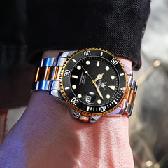 OLEVS 6650 Stainless Steel Mechanical Dive Watch for Men - Gold Black Watch | Olevs Watch Store