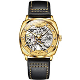 OLEVS 6651 Tonneau Skeleton Mechanical Watch for Men - All Gold Watch | Olevs Watch Store