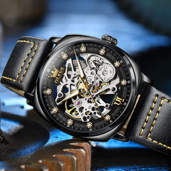 OLEVS 6651 Tonneau Skeleton Mechanical Watch for Men - Silver White Watch | Olevs Watch Store