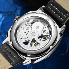 OLEVS 6651 Tonneau Skeleton Mechanical Watch for Men - Silver White Watch | Olevs Watch Store