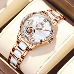 OLEVS 6656 Ceramic Mechanical Musical Note Watch for Women - Ceramic White Watch | Olevs Watch Store