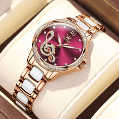 OLEVS 6656 Ceramic Mechanical Musical Note Watch for Women - Ceramic White Watch | Olevs Watch Store