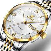 OLEVS 6657 Stainless Steel Automatic Mechanical Watch for Men - Two-Tone White Watch | Olevs Watch Store