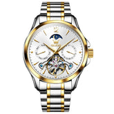 OLEVS 6663 Automatic Mechanical Moon Phase Watch for Men - Steel Two-Tone White Watch | Olevs Watch Store