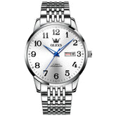 OLEVS 6666 Stainless Steel Mechanical Big Numeral Watch for Men - Silver White Watch | Olevs Watch Store
