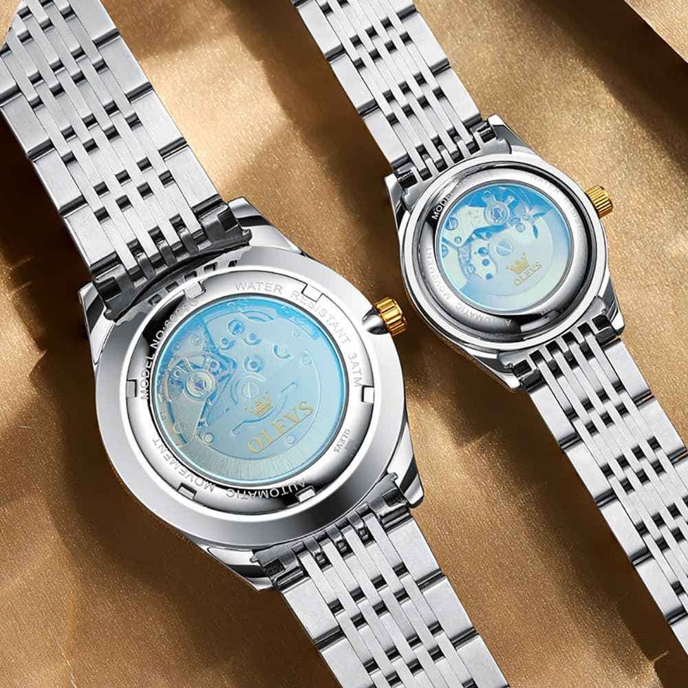 OLEVS 6666Q – Couples' Stainless Steel Mechanical Big Numeral Watches