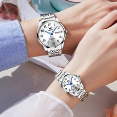 OLEVS 6666Q Stainless Steel Mechanical Big Numeral Couple Watches - All Gold Watch | Olevs Watch Store