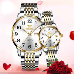 OLEVS 6666Q – Couples' Stainless Steel Mechanical Big Numeral Watches