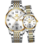 OLEVS 6666Q Stainless Steel Mechanical Big Numeral Couple Watches - Two-Tone White Watch | Olevs Watch Store