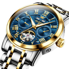 OLEVS 6668 Stainless Steel Mechanical Multifunction Watch for Men - Leather Silver Black Watch | Olevs Watch Store