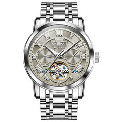 OLEVS 6668 Stainless Steel Mechanical Multifunction Watch for Men - Steel Silver Grey Watch | Olevs Watch Store