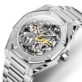 OLEVS 6669 Stainless Steel Octagonal Skeleton Watch for Men - Silver White Watch | Olevs Watch Store