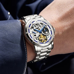 OLEVS 6670 Stainless Steel Skeleton Mechanical Watch for Men - Two-Tone White Watch | Olevs Watch Store