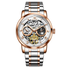 OLEVS 6670 Stainless Steel Skeleton Mechanical Watch for Men - Two-Tone White Watch | Olevs Watch Store
