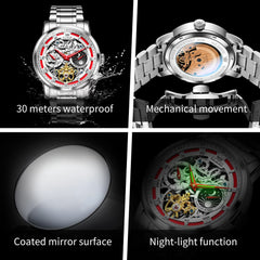 OLEVS 6670 Stainless Steel Skeleton Mechanical Watch for Men - Two-Tone White Watch | Olevs Watch Store