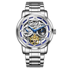 OLEVS 6670 Stainless Steel Skeleton Mechanical Watch for Men - Two-Tone White Watch | Olevs Watch Store