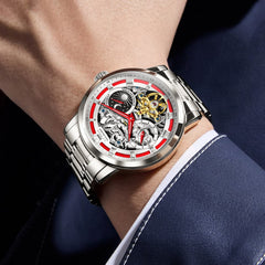OLEVS 6670 Stainless Steel Skeleton Mechanical Watch for Men - Two-Tone White Watch | Olevs Watch Store