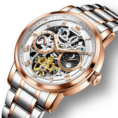 OLEVS 6670 Stainless Steel Skeleton Mechanical Watch for Men - Two-Tone White Watch | Olevs Watch Store
