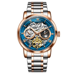 OLEVS 6670 Stainless Steel Skeleton Mechanical Watch for Men - Two-Tone White Watch | Olevs Watch Store