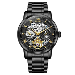 OLEVS 6670 Stainless Steel Skeleton Mechanical Watch for Men - Two-Tone White Watch | Olevs Watch Store