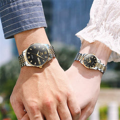 OLEVS 6673 Diamond Automatic Couple Watches Set - All Gold Watch | Olevs Watch Store