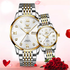 OLEVS 6673 Diamond Automatic Couple Watches Set - All Gold Watch | Olevs Watch Store
