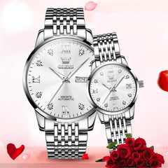 OLEVS 6673 Diamond Automatic Couple Watches Set - All Gold Watch | Olevs Watch Store