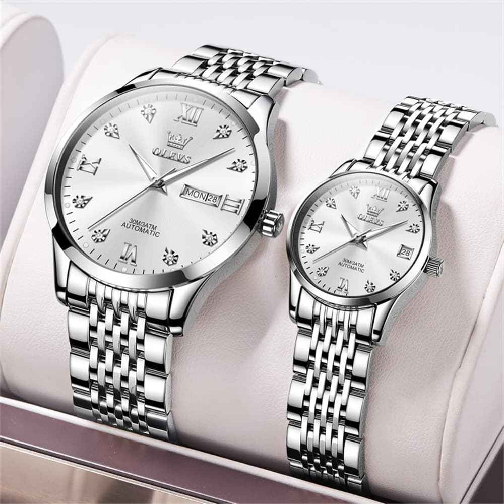 OLEVS 6673 – Couples' Diamond Automatic Watches Set