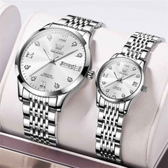 OLEVS 6673 – Couples' Diamond Automatic Watches Set