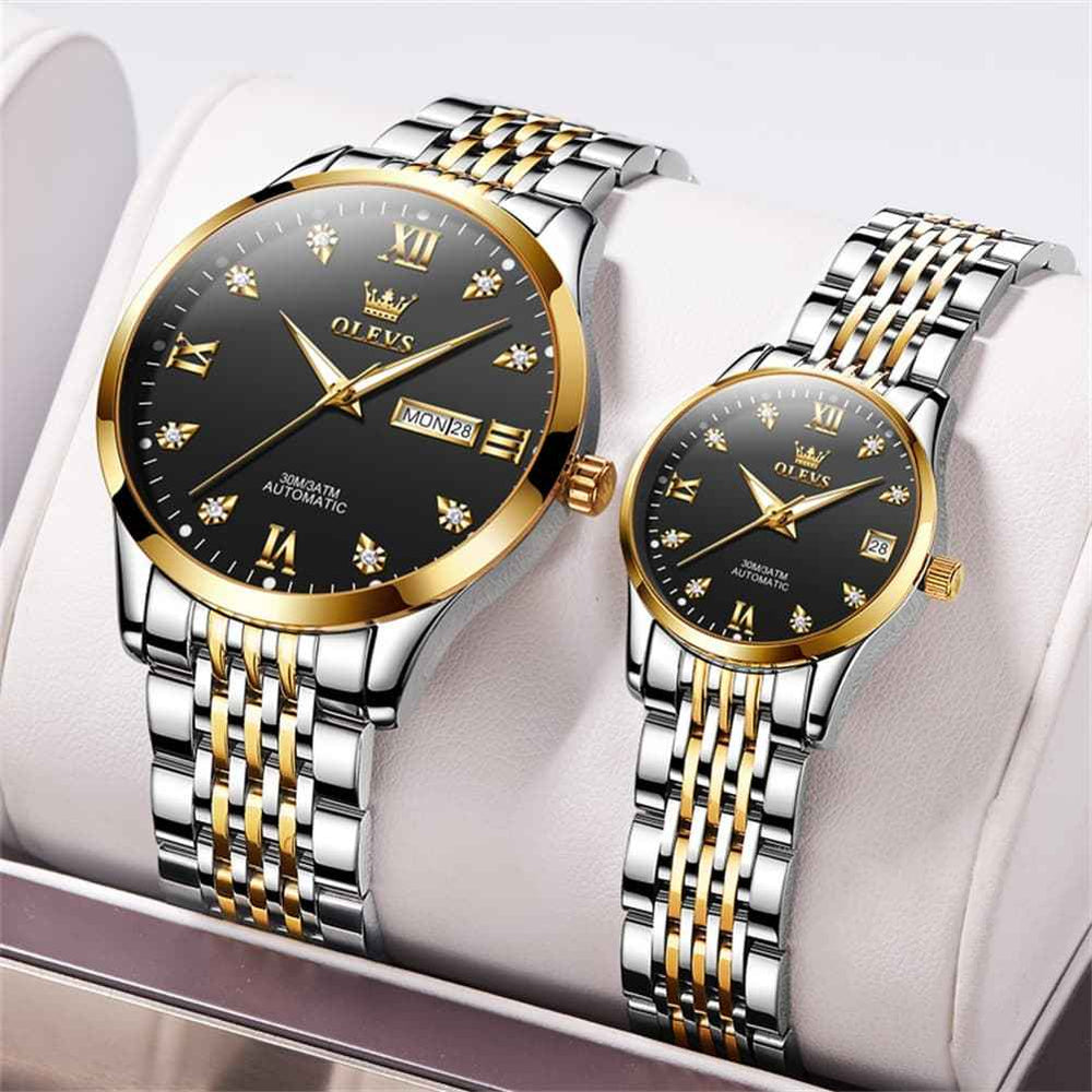 OLEVS 6673 – Couples' Diamond Automatic Watches Set