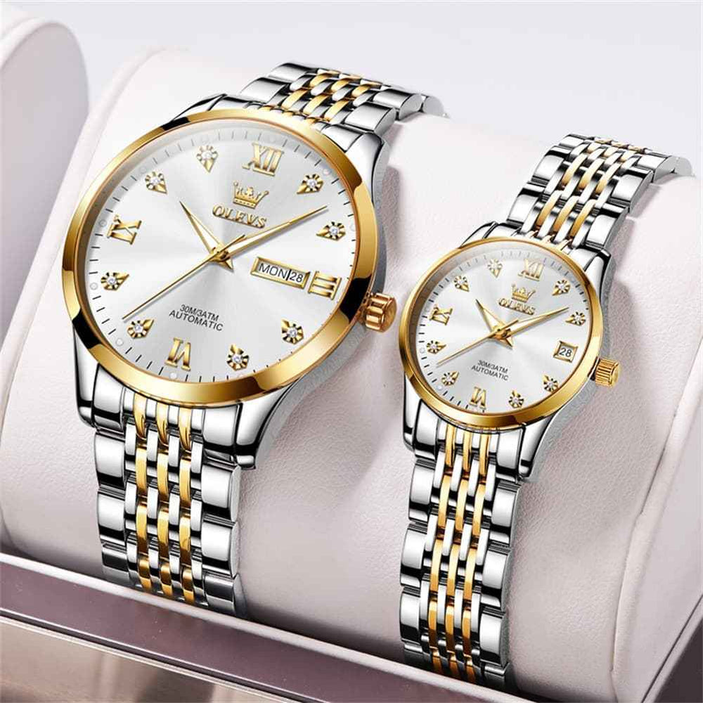 OLEVS 6673 – Couples' Diamond Automatic Watches Set