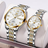 OLEVS 6673 Diamond Automatic Couple Watches Set - Two Tone White Watch | Olevs Watch Store