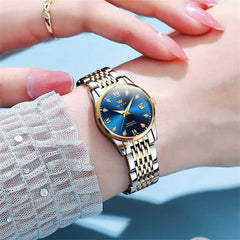 OLEVS 6673 Diamond Automatic Stainless Steel Watch for Women - Two Tone Black Watch | Olevs Watch Store