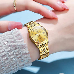 OLEVS 6673 Diamond Automatic Stainless Steel Watch for Women - Two Tone Black Watch | Olevs Watch Store