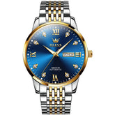 OLEVS 6673 Diamond Mechanical Stainless Steel Watch for Men - Two Tone Blue Watch | Olevs Watch Store