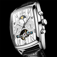 OLEVS 6675 Square Mechanical Moon Phase Watch for Men - Silver White Watch | Olevs Watch Store