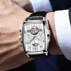 OLEVS 6675 Square Mechanical Moon Phase Watch for Men - Silver White Watch | Olevs Watch Store