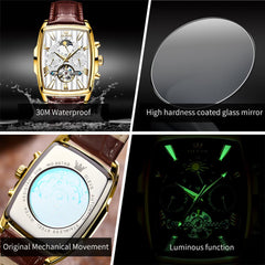 OLEVS 6675 Square Mechanical Moon Phase Watch for Men - Silver White Watch | Olevs Watch Store