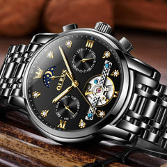 OLEVS 6678 Mechanical Moon Phase Automatic Watch for Men - All Gold Watch | Olevs Watch Store