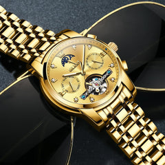 OLEVS 6678 Mechanical Moon Phase Automatic Watch for Men - All Gold Watch | Olevs Watch Store