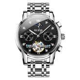 OLEVS 6678 Mechanical Moon Phase Automatic Watch for Men - Silver Black Watch | Olevs Watch Store