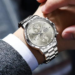 OLEVS 6683 Multifunction Automatic Steel Watch for Men - Silver Grey Watch | Olevs Watch Store