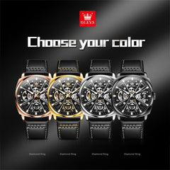 OLEVS 6685 Mechanical Skeleton Leather Watch for Men - Pitch Dark Watch | Olevs Watch Store