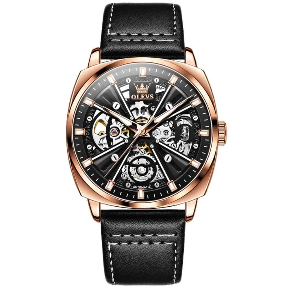 OLEVS 6685 – Men's Mechanical Skeleton Leather Watch