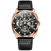 OLEVS 6685 Mechanical Skeleton Leather Watch for Men - Rose Gold Watch | Olevs Watch Store